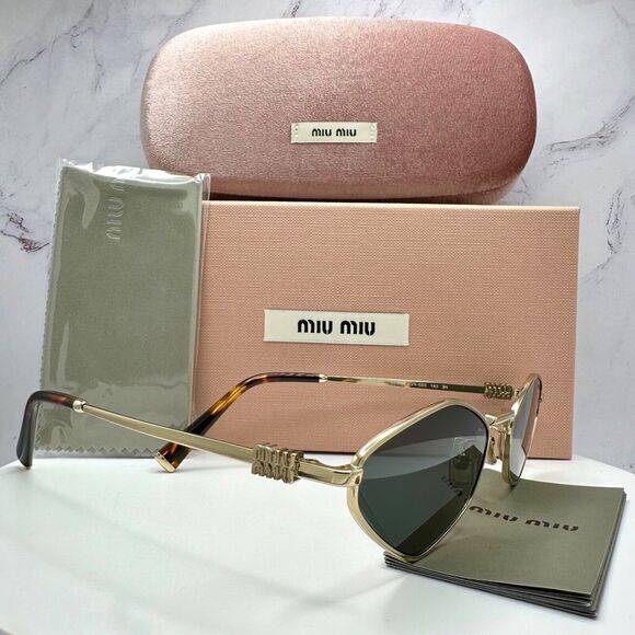 New MIU MIU Runway Hexagon Geometric Gold Metal Sunglasses Authentic Gray Lens - Picture 3 of 16